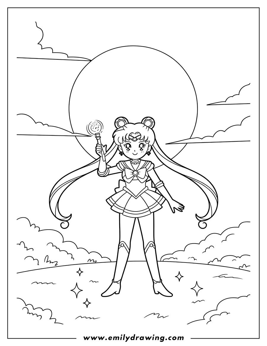 Simple sketch of magical Girl to color