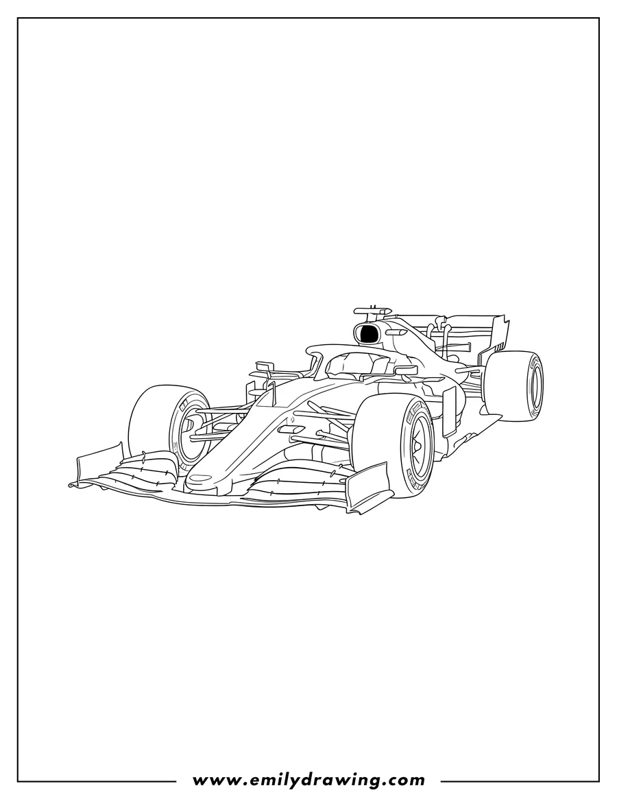 Printable coloring page of mclaren Mcl60 Race Car, angled front view