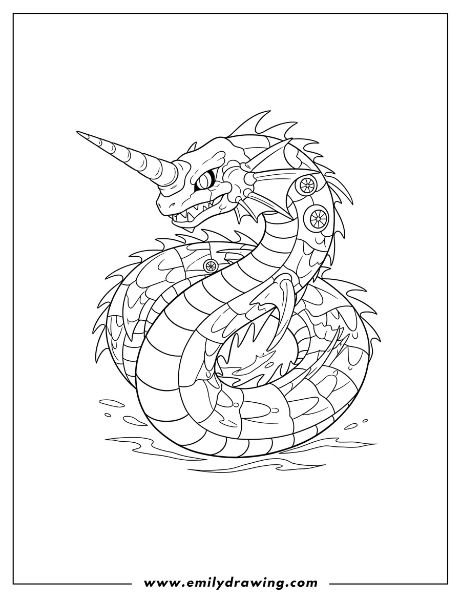Free to print drawing of digimon Metal Seadramon in a coiled pose