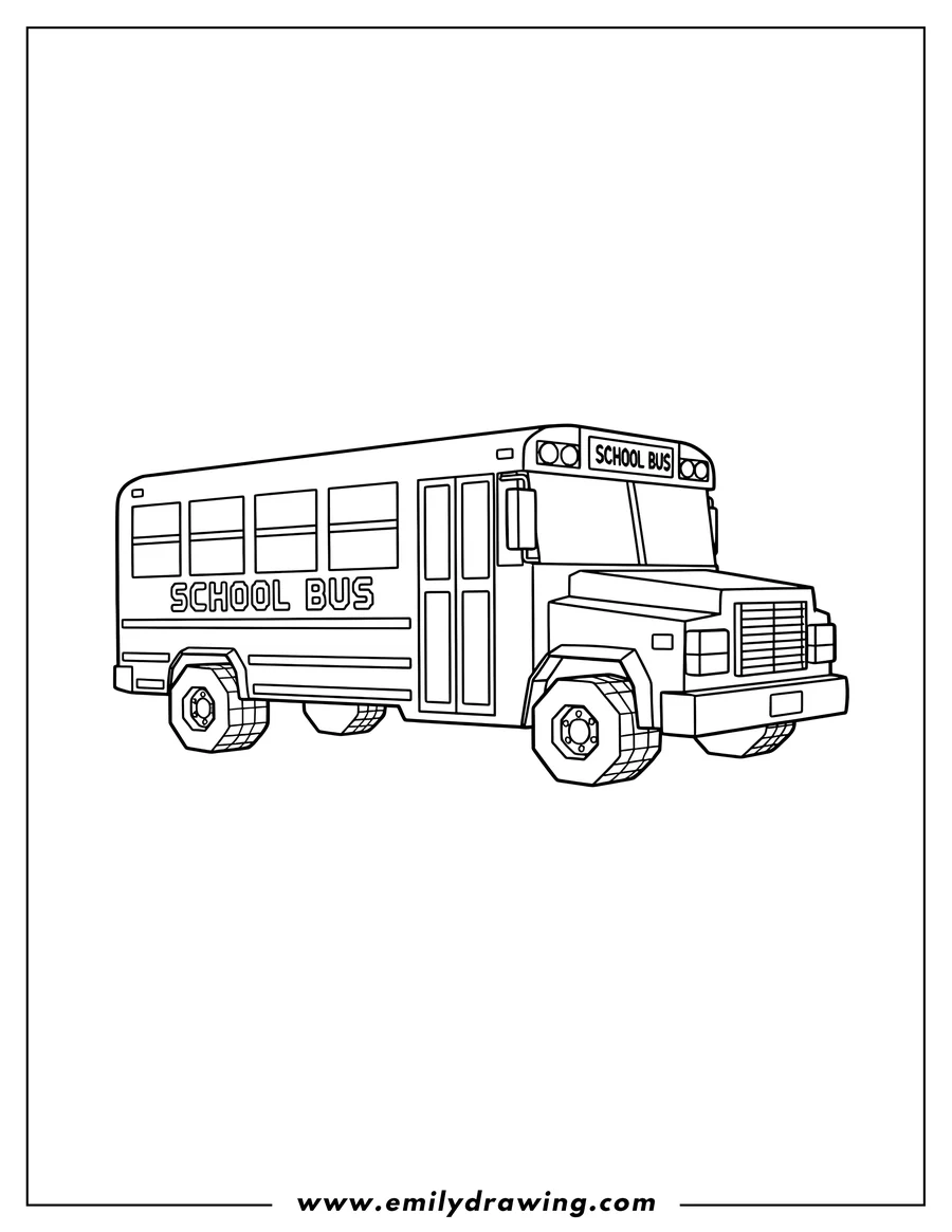 Free to print drawing of detailed Minecraft School Bus, with 'SCHOOL BUS' text