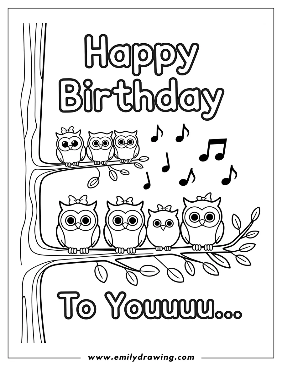 Linear illustration of owls