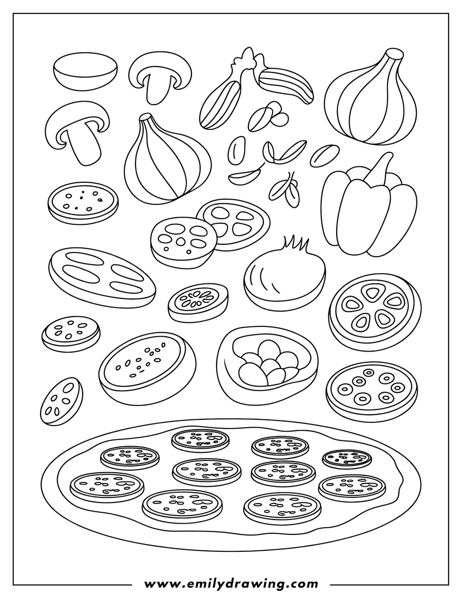 Outline drawing of pizza