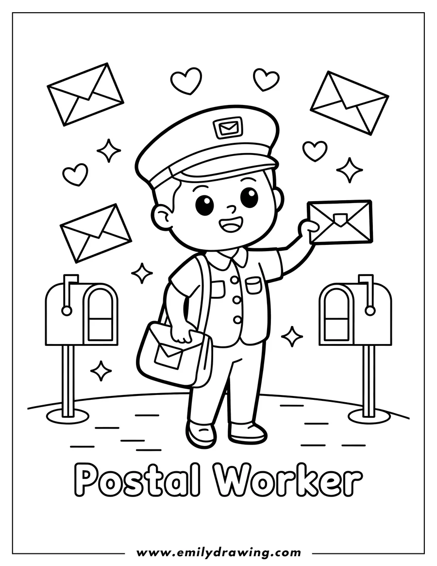 High quality printable postal Worker for coloring
