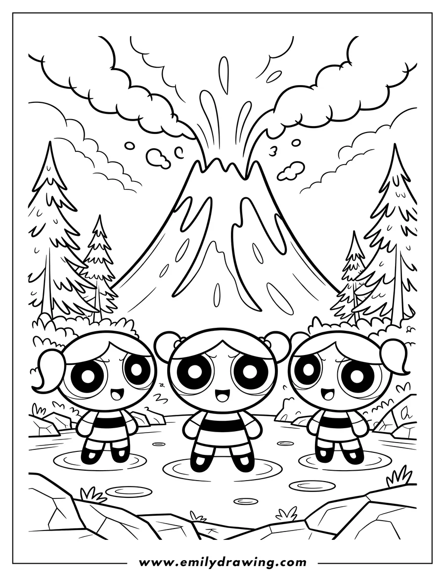 Simple sketch of powerpuff Girls to color