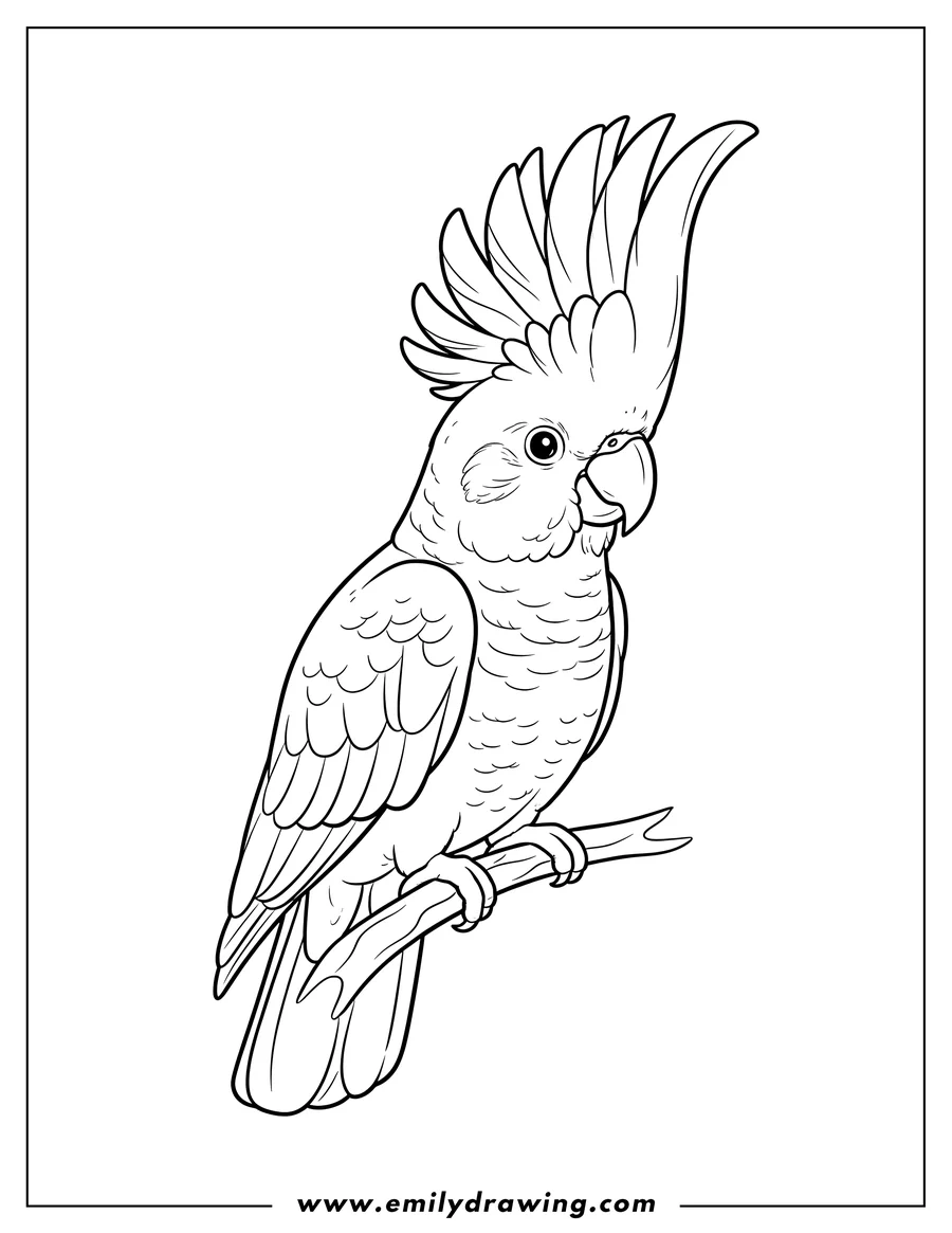 Coloring page of australian Cockatoo To Color, standing with a prominent crest