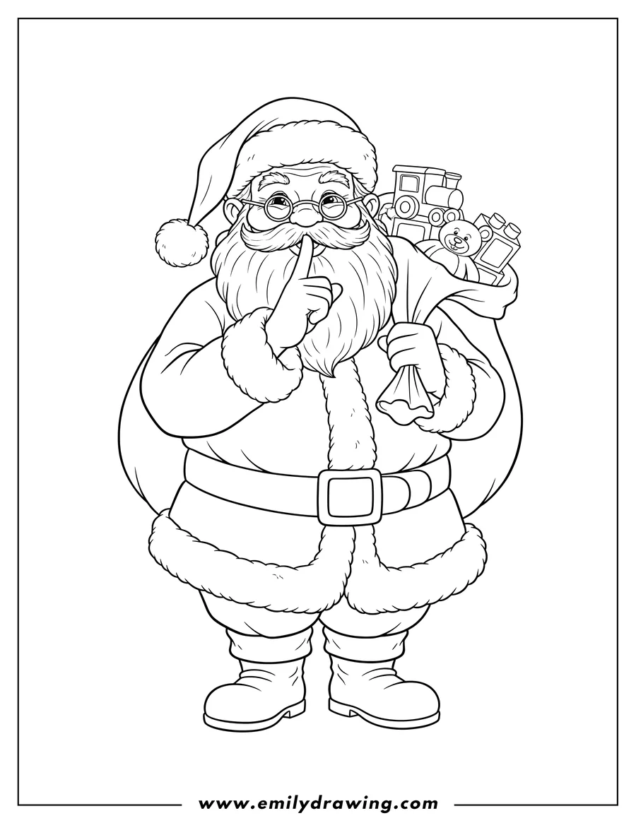 Clean line drawing: santa Claus