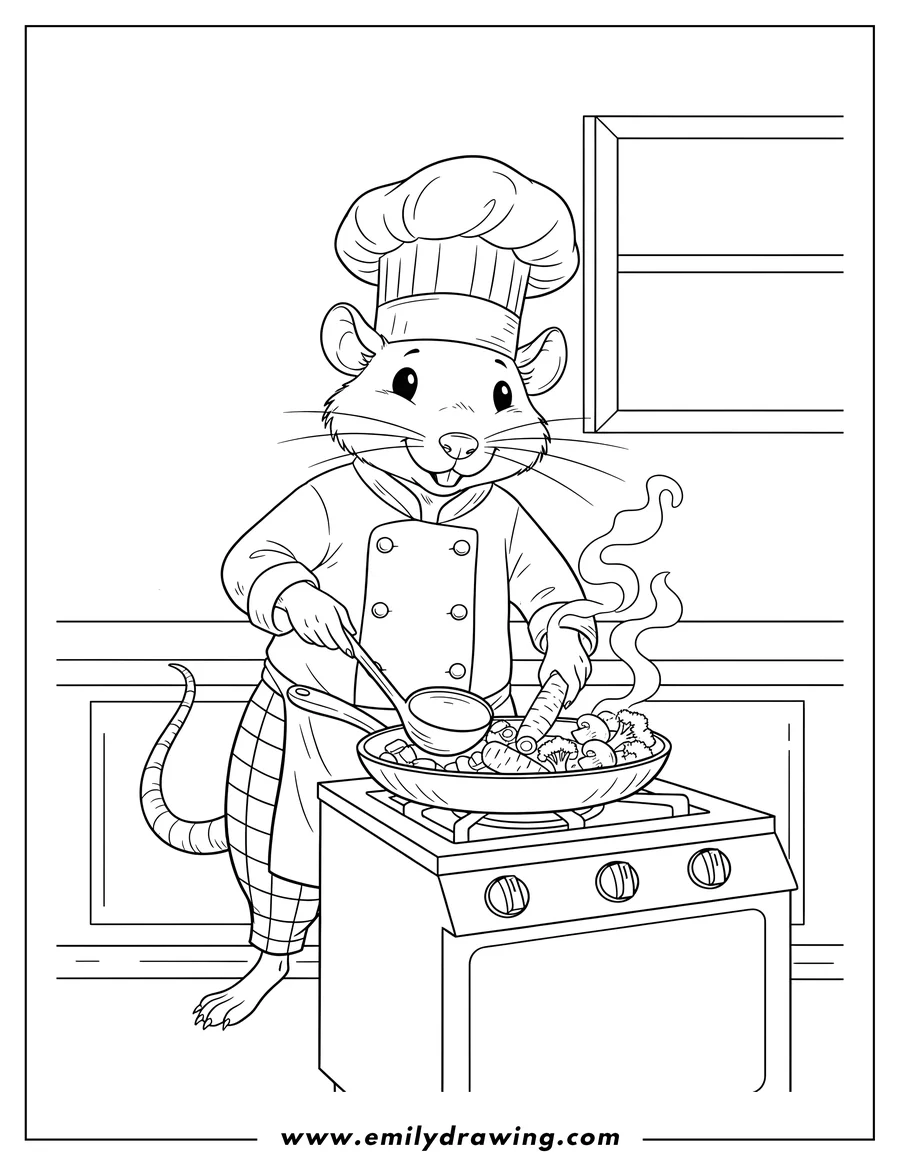 High quality printable rat Chef for coloring