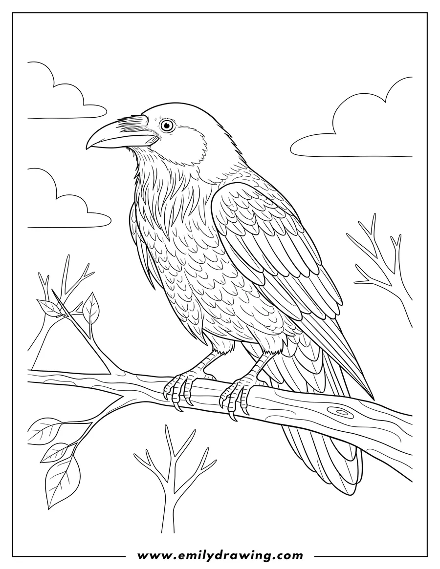 Doodle style coloring picture of raven