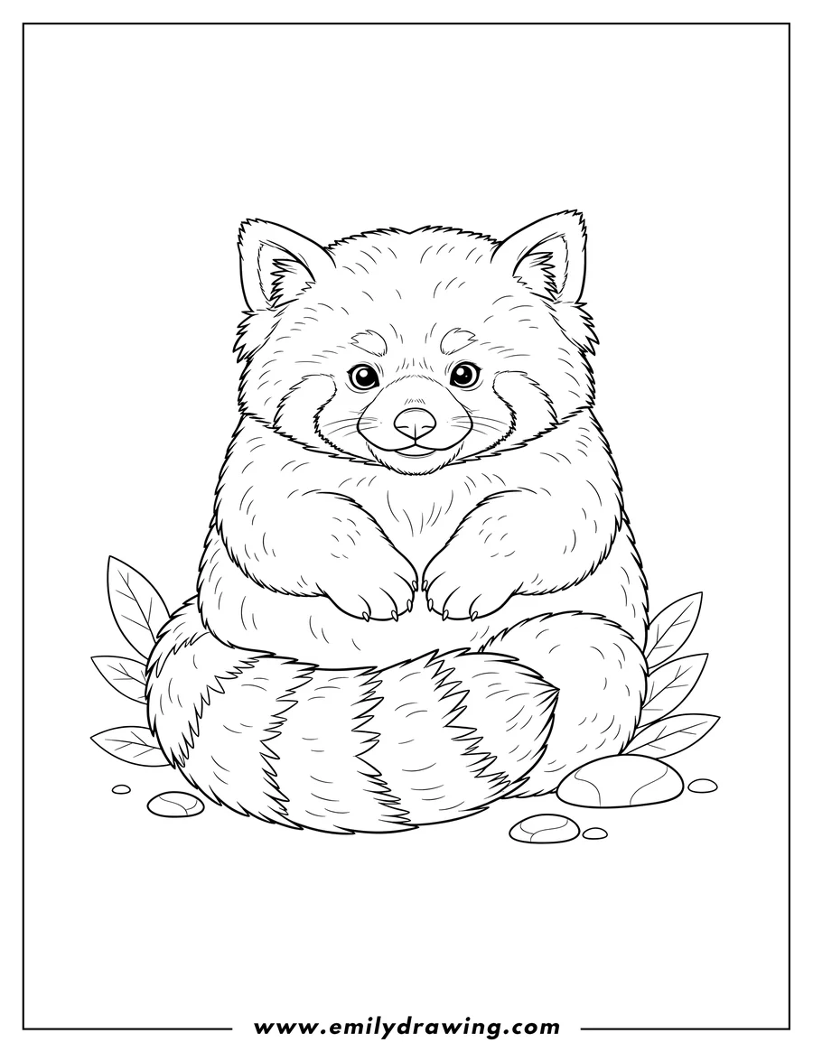 Coloring page of red Panda Sitting with Tail Wrapped Around its Body