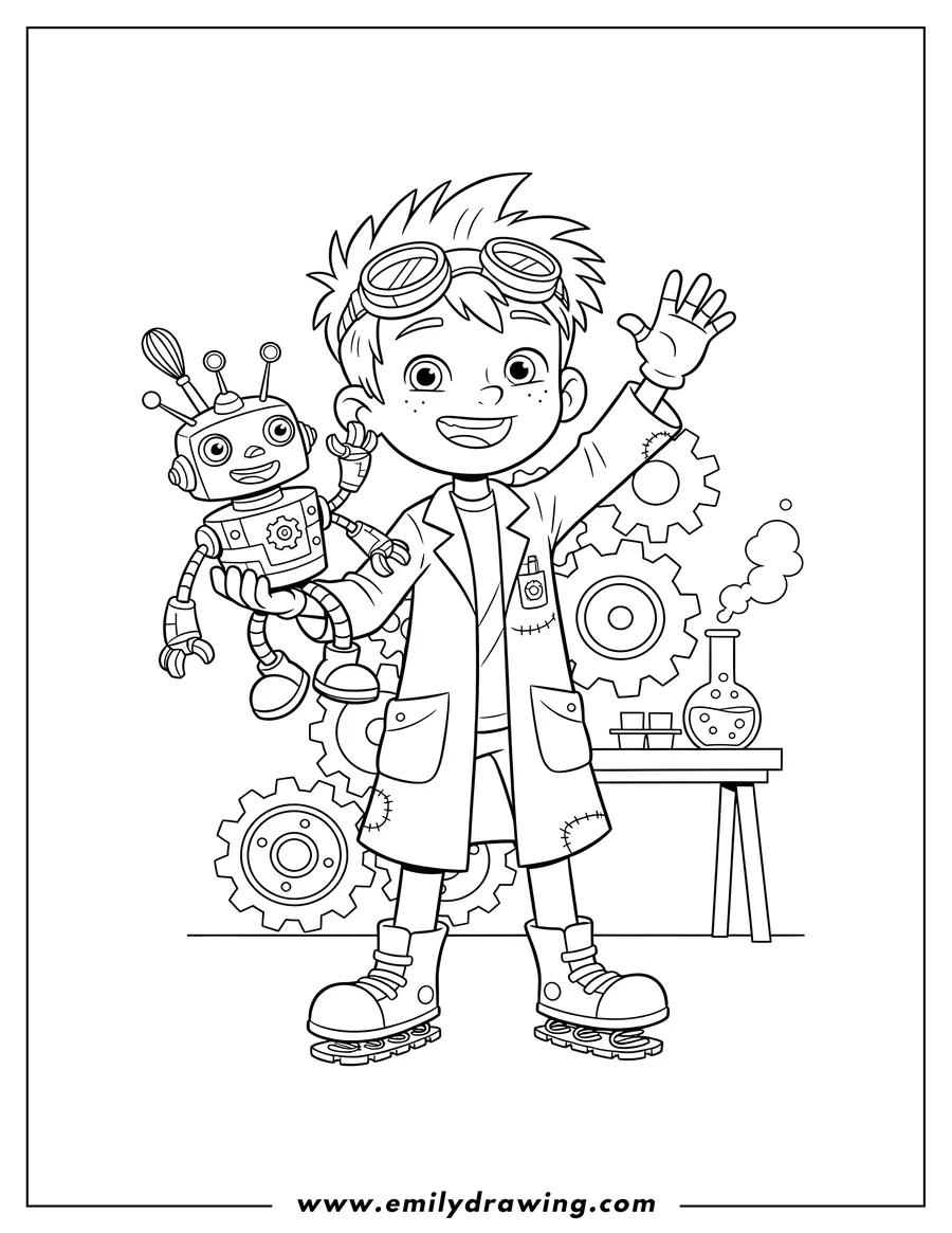 Free to print drawing of romeo Wicked Kid Inventor smiling and waving