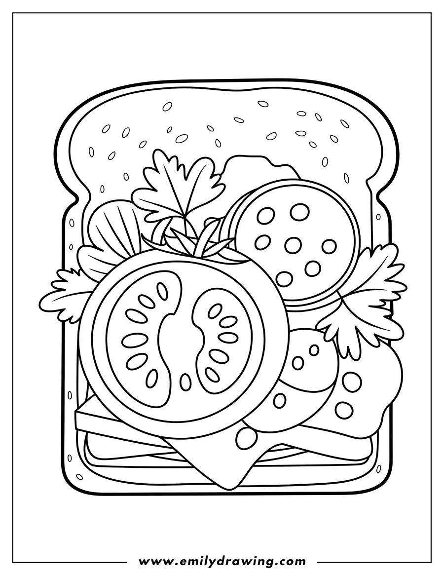 High quality printable sandwich for coloring