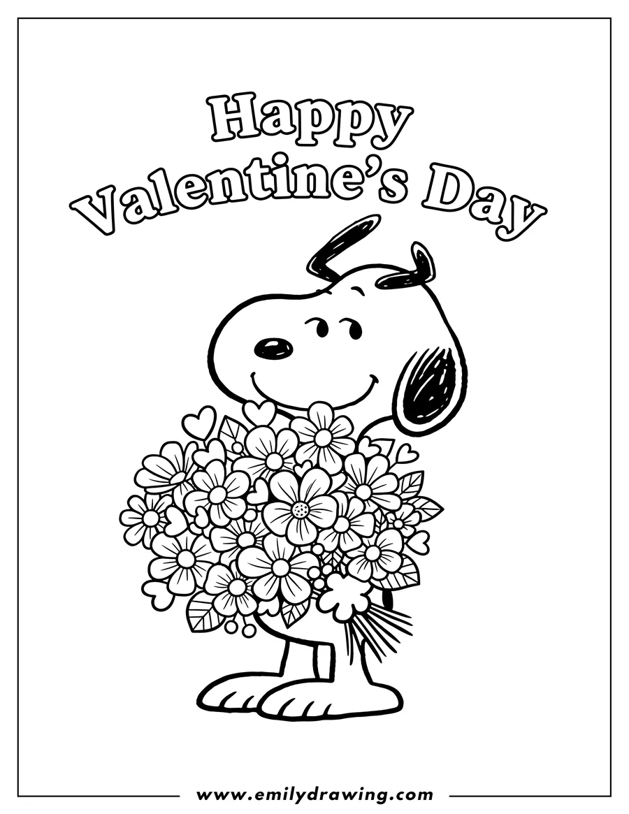 Coloring sheet featuring snoopy