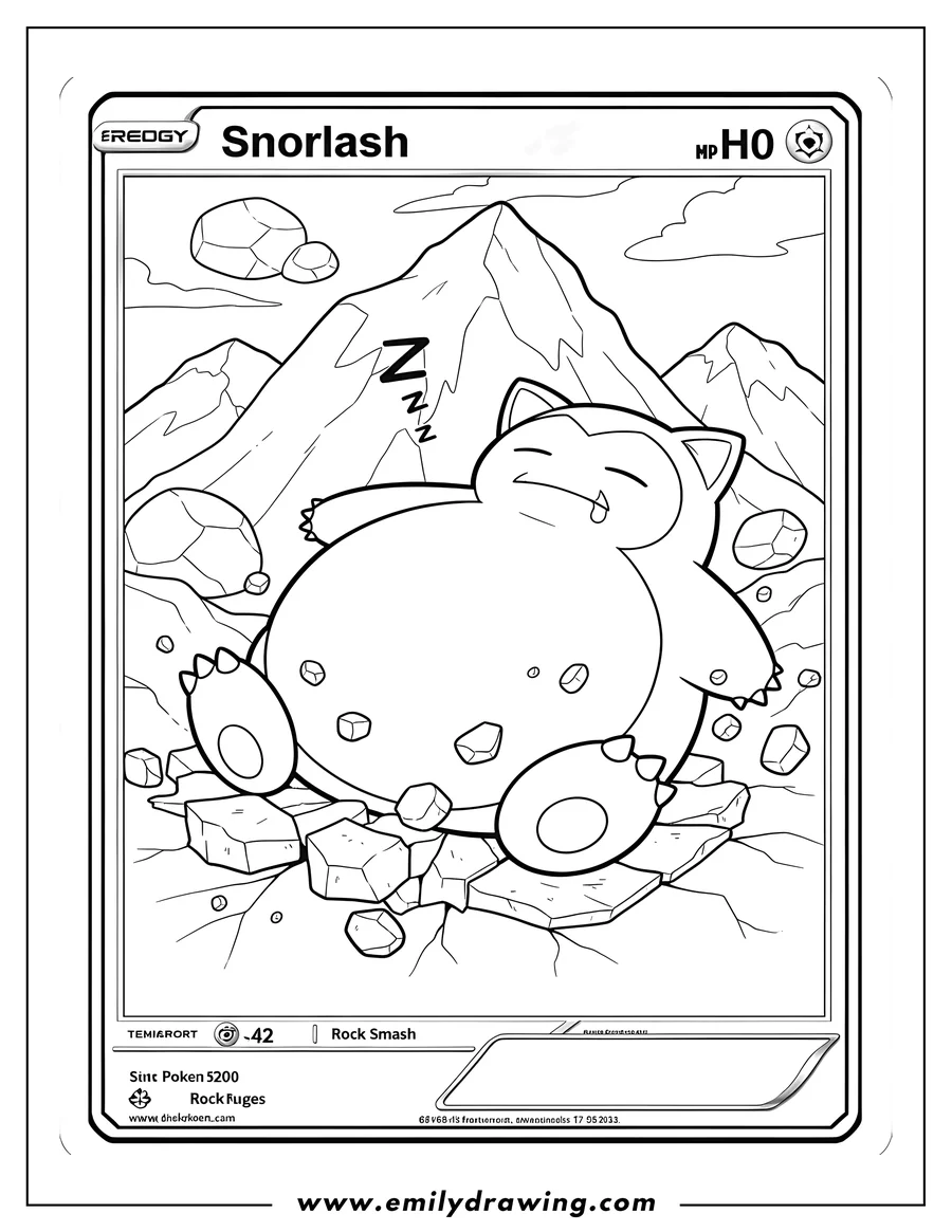 Doodle style coloring picture of snorlax Rock Smash Pokemon Card, featuring Snorlax sleeping