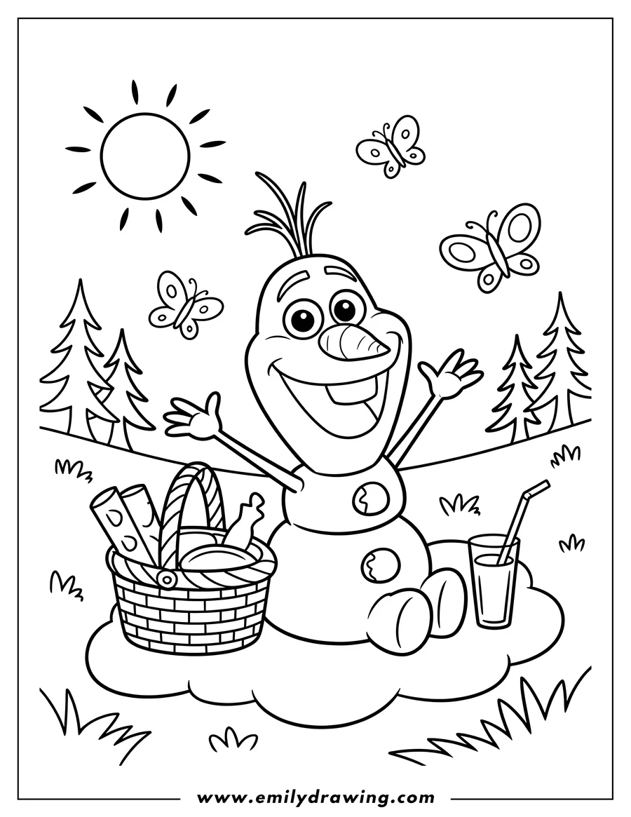 Printable line art of snowman