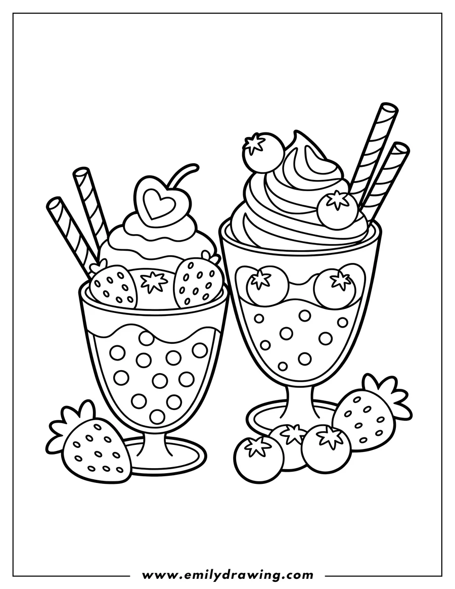Free printable coloring sheet of strawberry Parfait