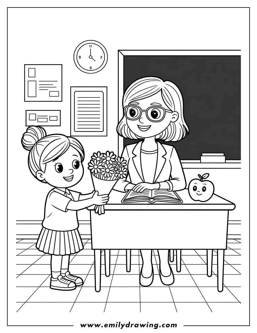 Clean line drawing: student