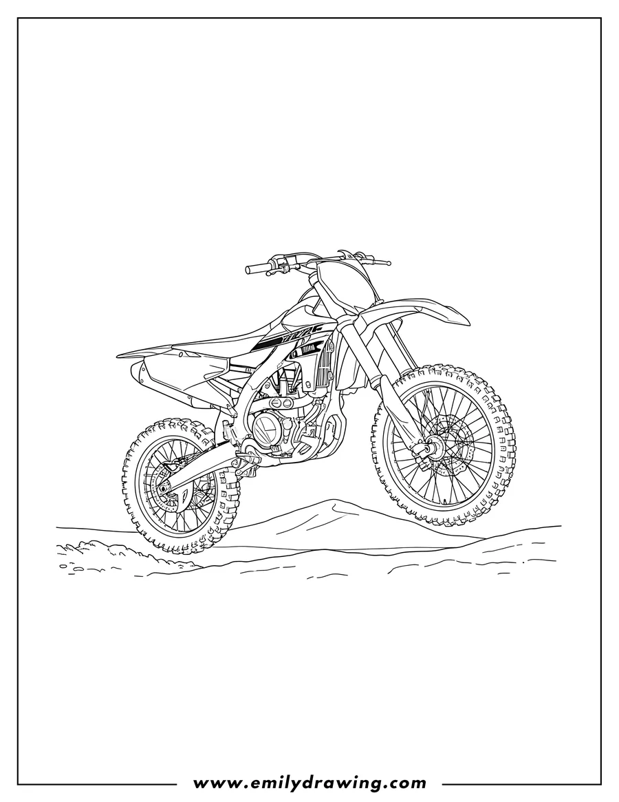 Simple sketch of detailed Yamaha Yz450F Dirt Bike coloring page to color