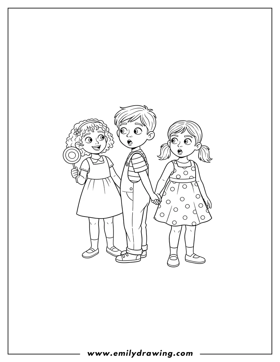 Coloring page of distracted Boyfriend Meme Scaled, man looking at a smiling woman, while his girlfriend looks surprised