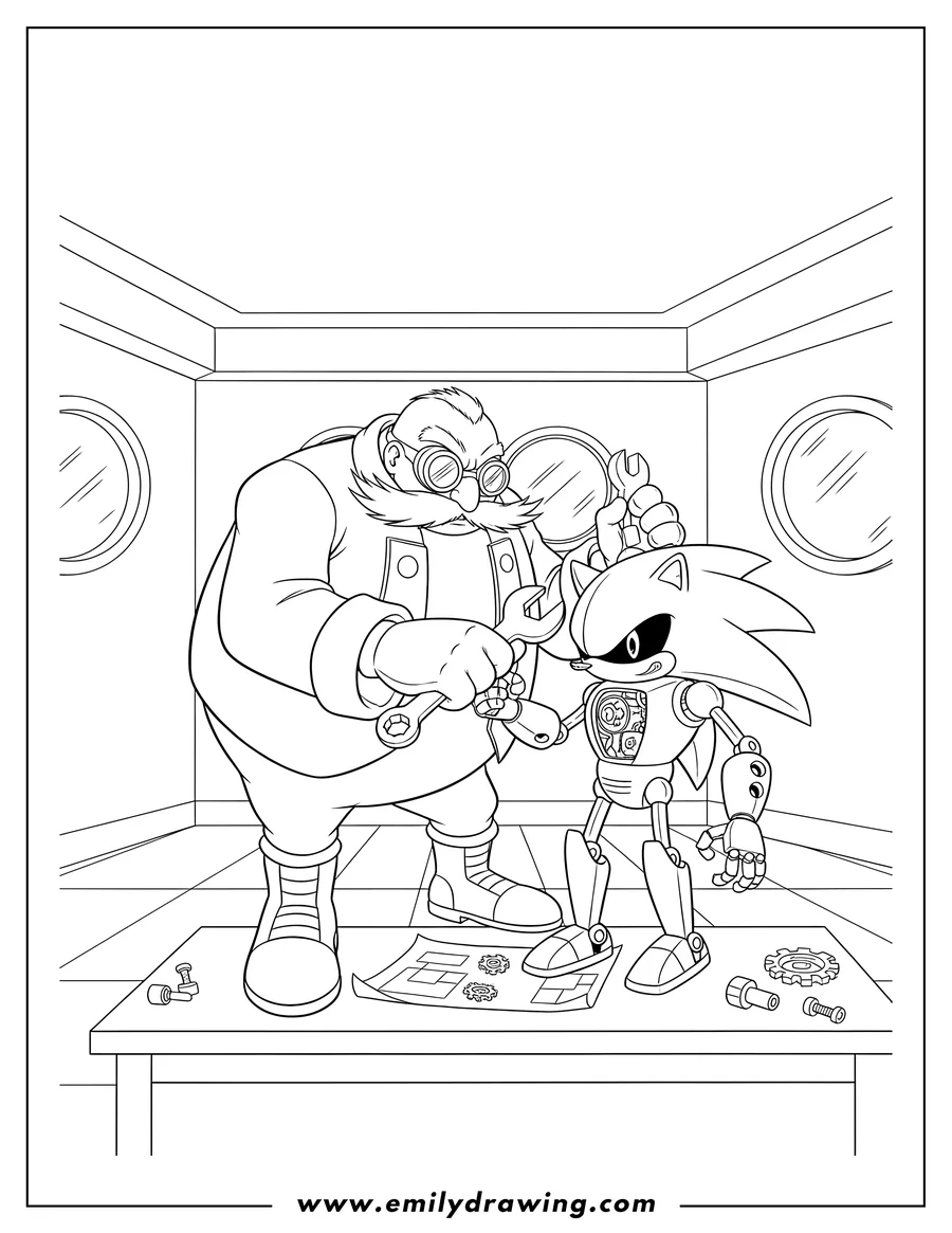 Free to print drawing of doctor Eggman using a tool to build Metal Sonic