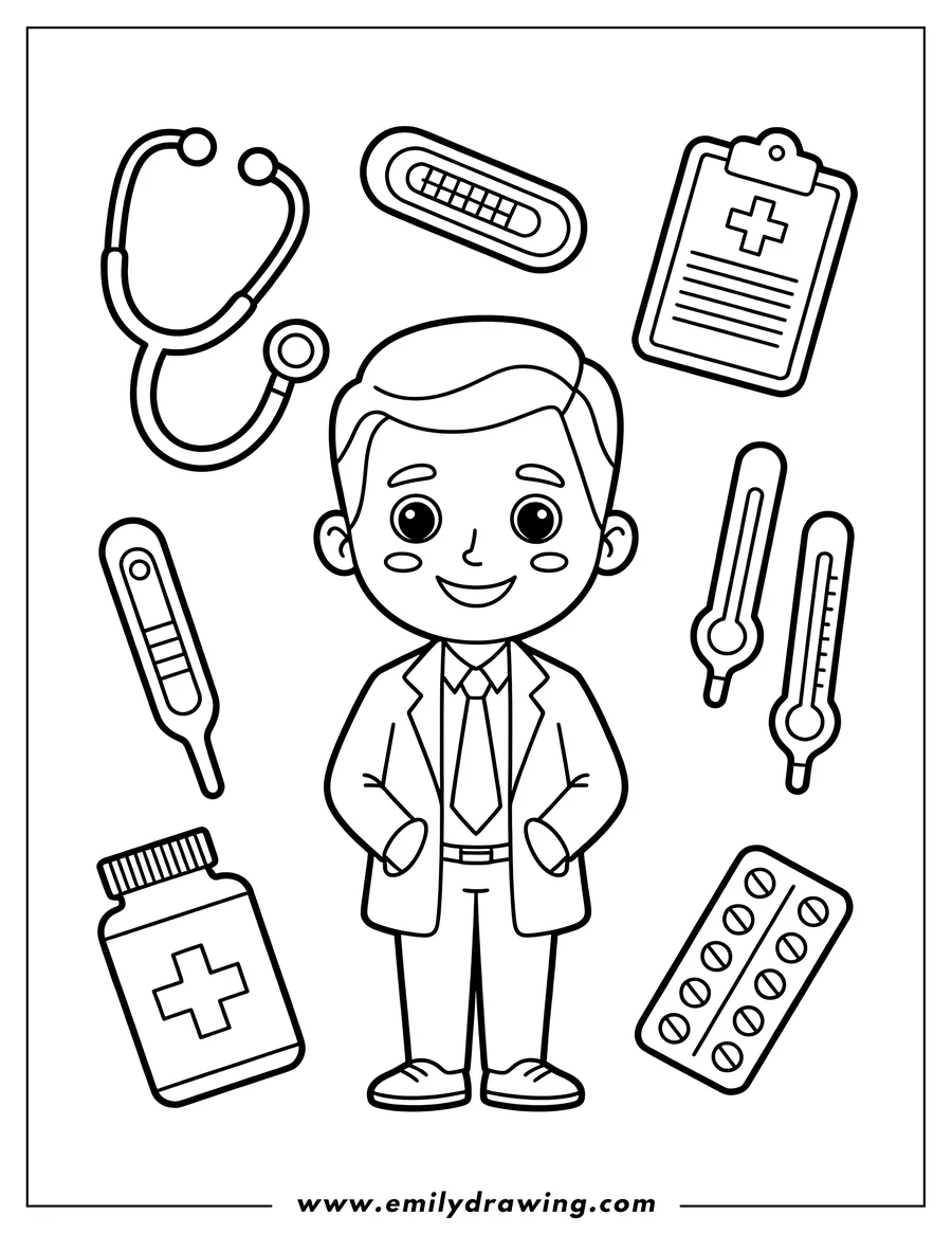 Clean line drawing: doctor