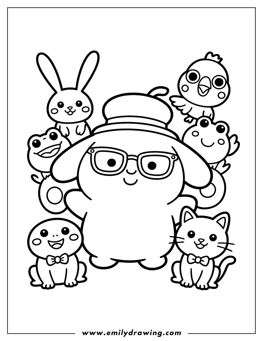 Doodle style coloring picture of dog-like character