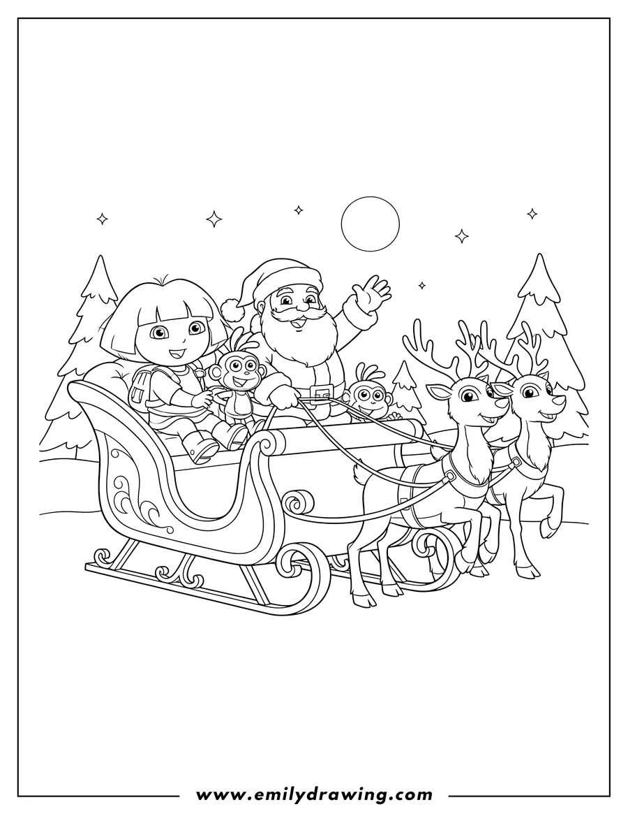 Full page coloring image of dora