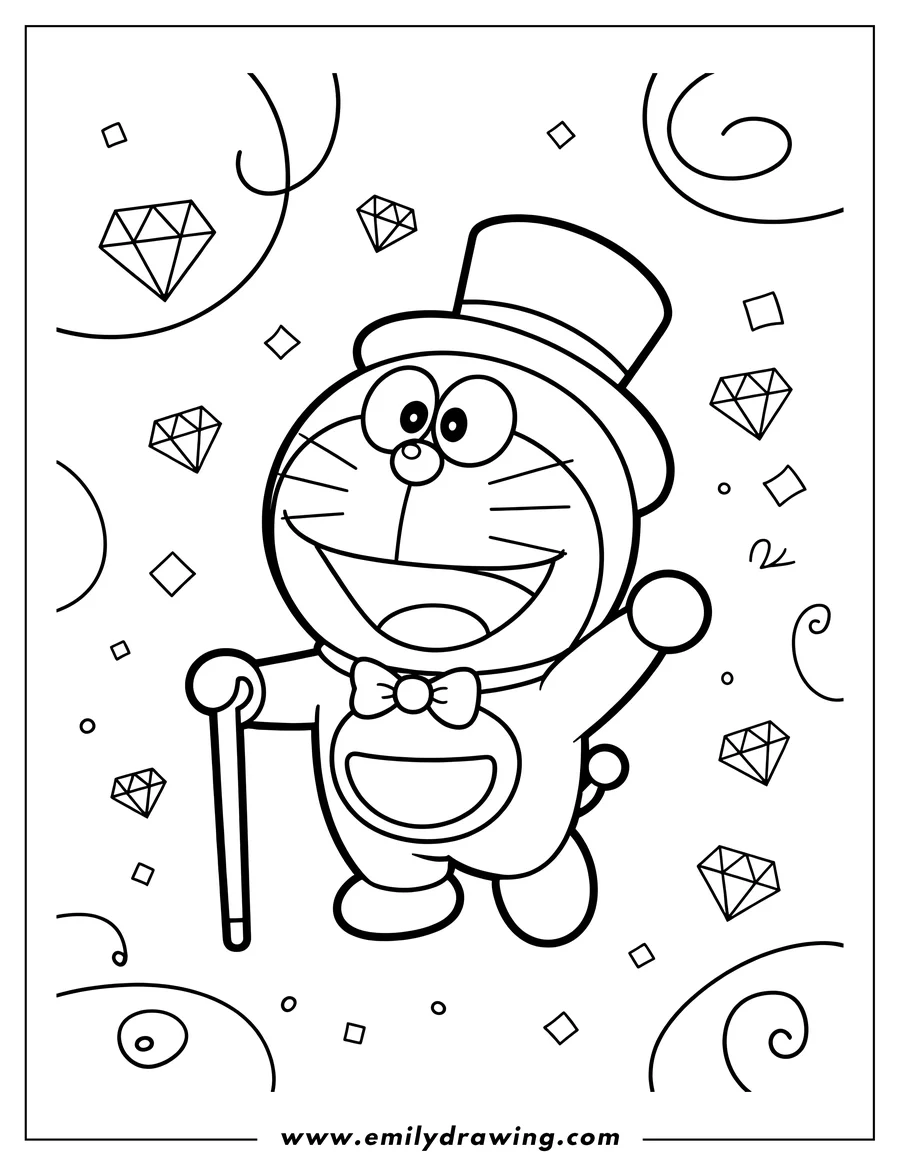Full page coloring image of doraemon