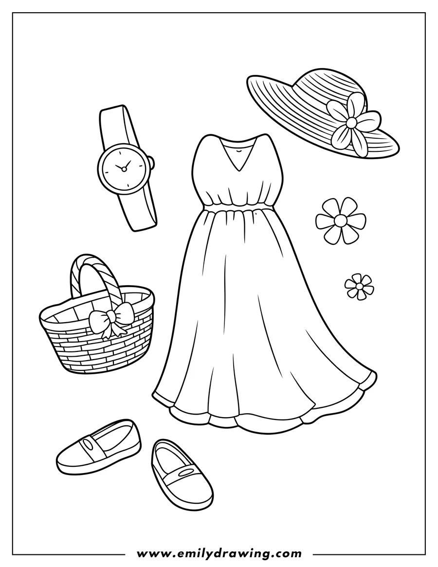 Printable line art of dress