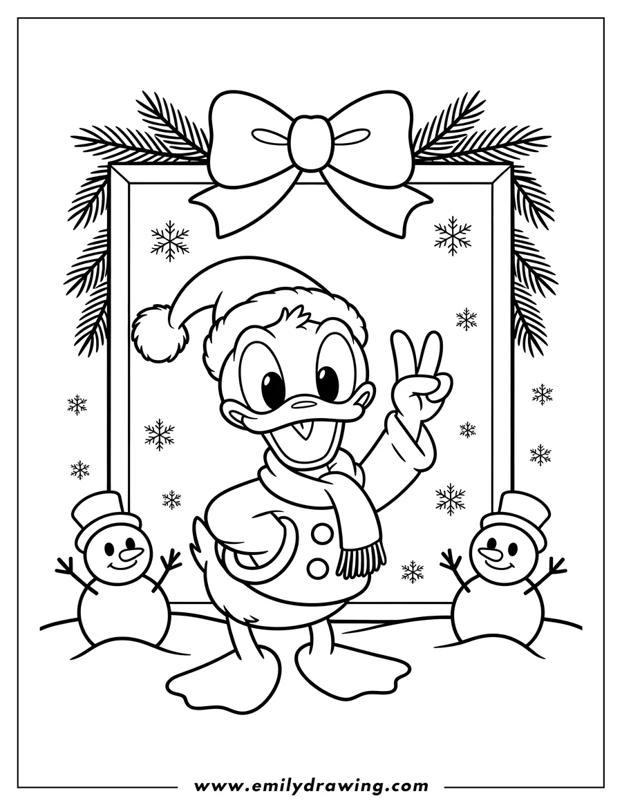 Full page coloring image of duck Character