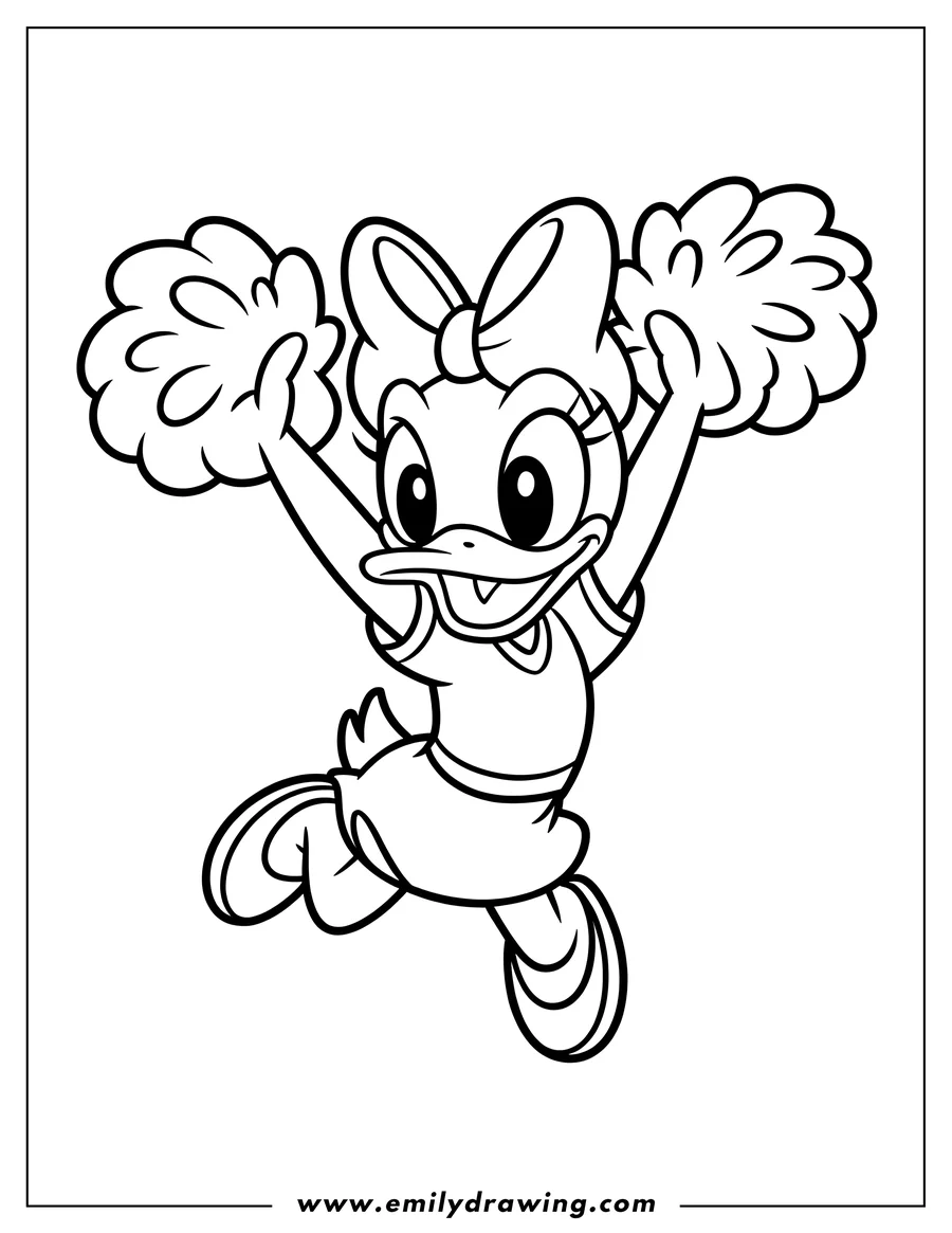 Downloadable coloring page of duck Cheerleader