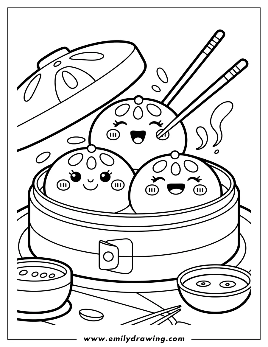 Free printable coloring sheet of dumpling