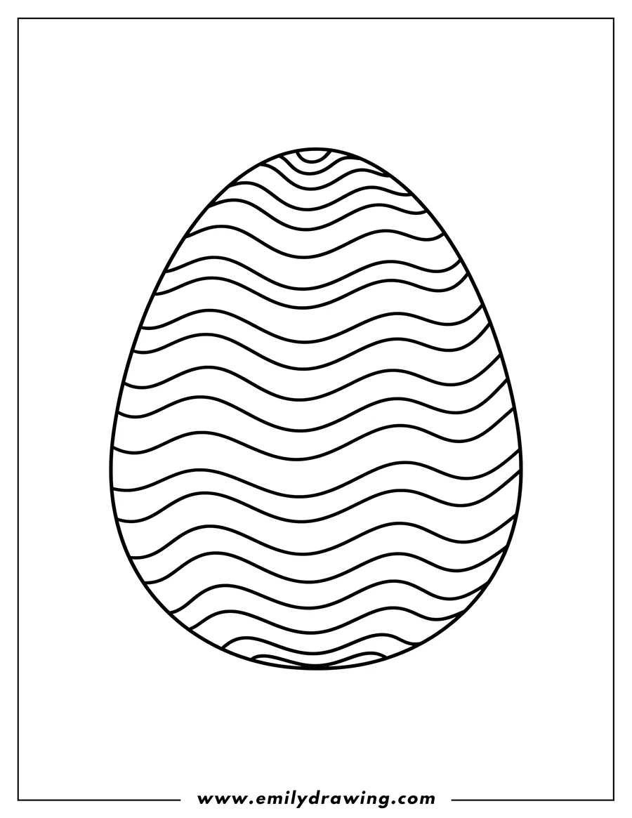 PDF style coloring page: easter Egg Outline With Wavy Design, featuring horizontal wavy lines
