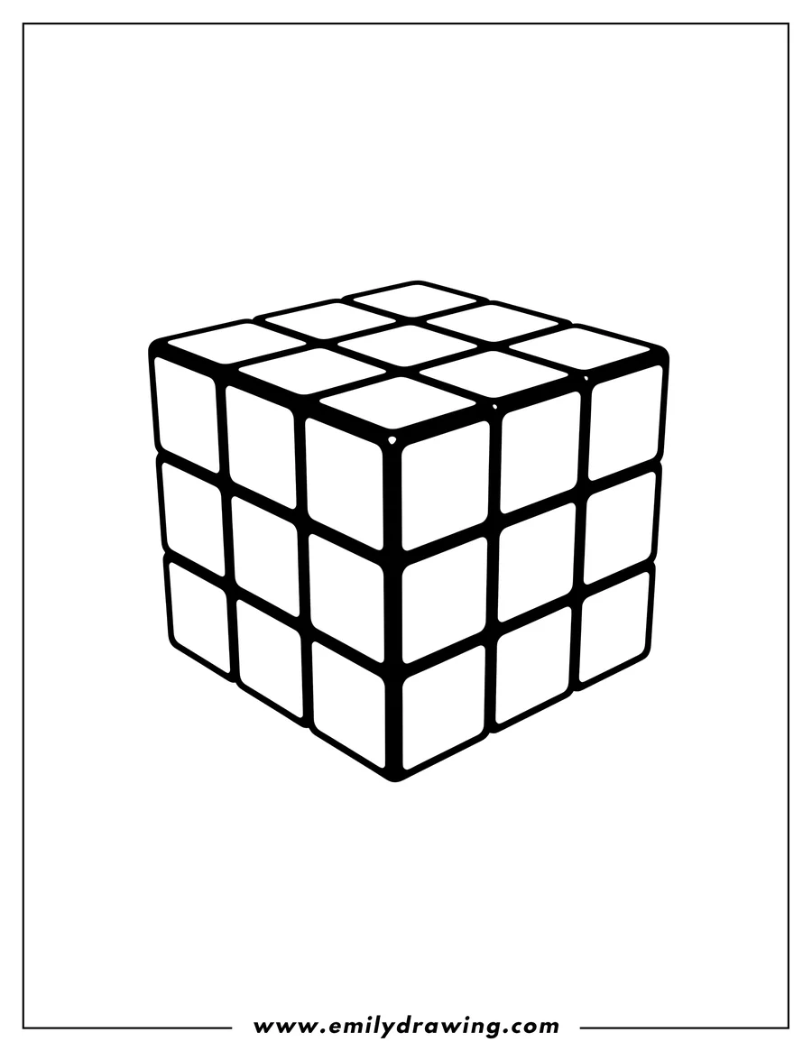 Simple sketch of 3x3 Rubik S Cube, outline to color