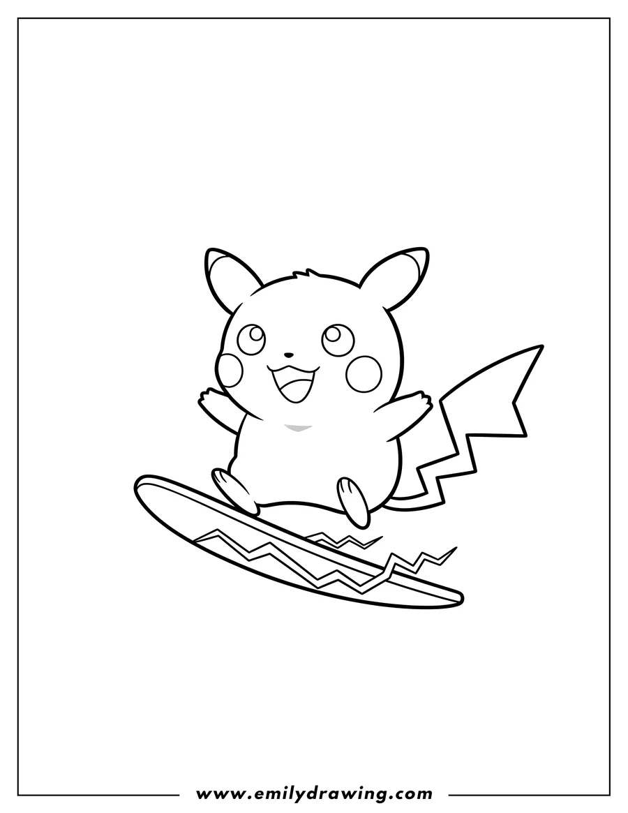 Free printable coloring sheet of easy Alolan Raichu Preschoolers floating with its lightning bolt tail