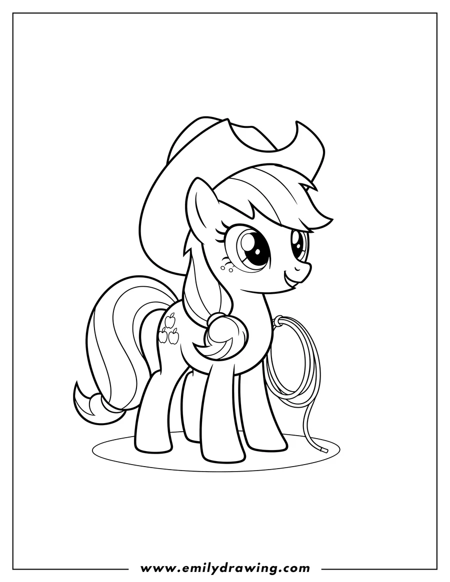 Outline drawing of easy Applejack outline, standing and wearing her hat