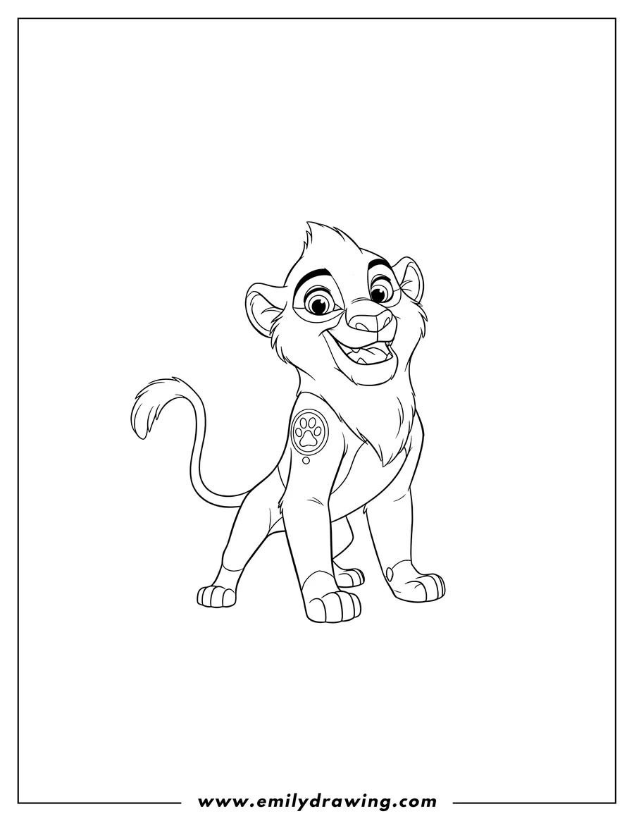 Outline drawing of lion Guard Baliyo Outline, standing and smiling, with Guard Mark