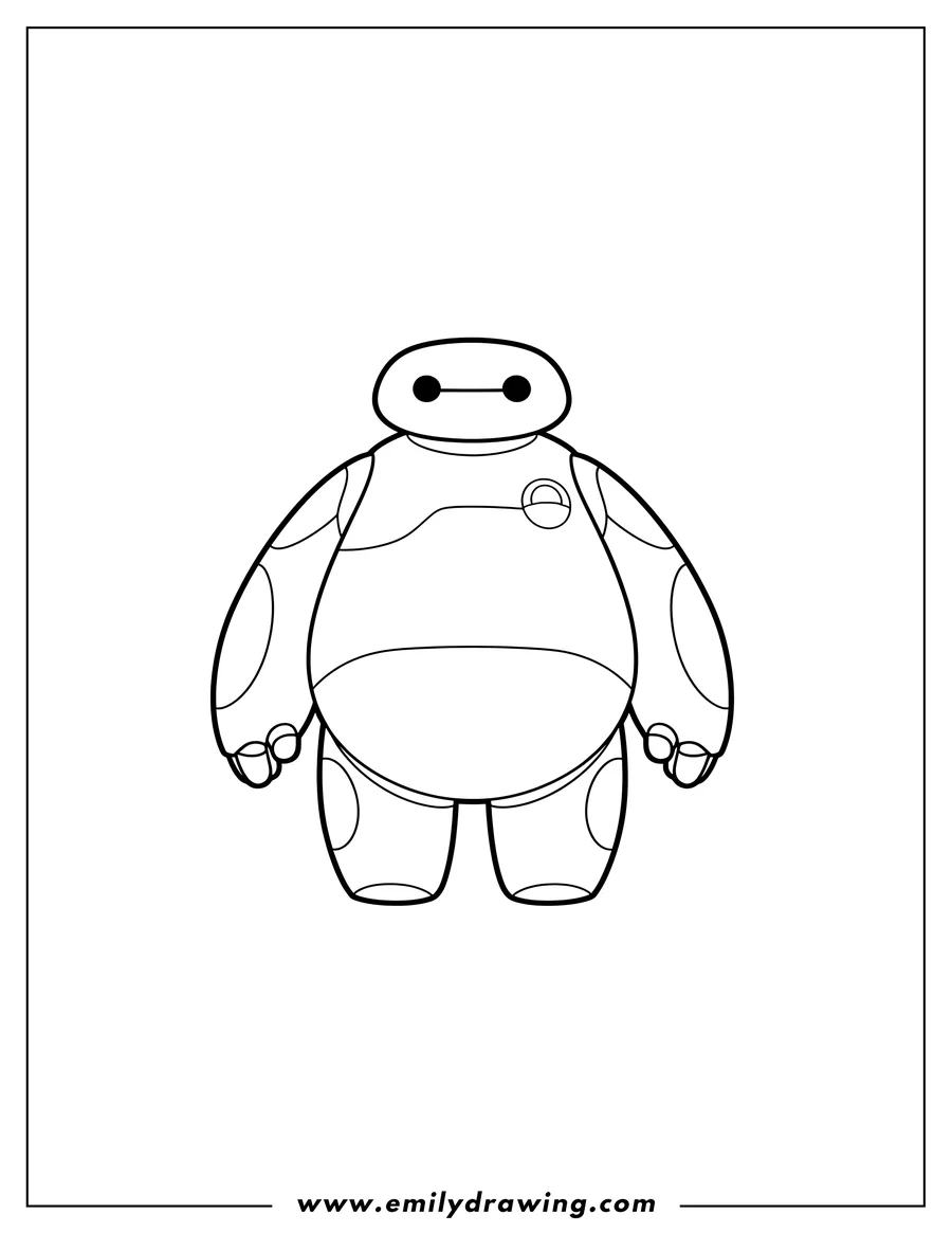 Coloring page for kids: easy Baymax Outline Preschoolers, standing with arms down