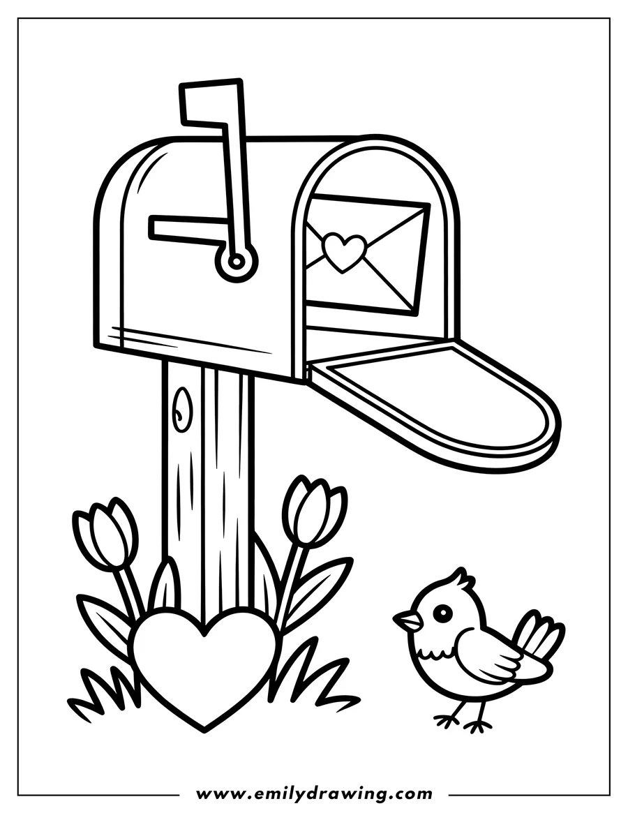 Coloring sheet featuring mailbox