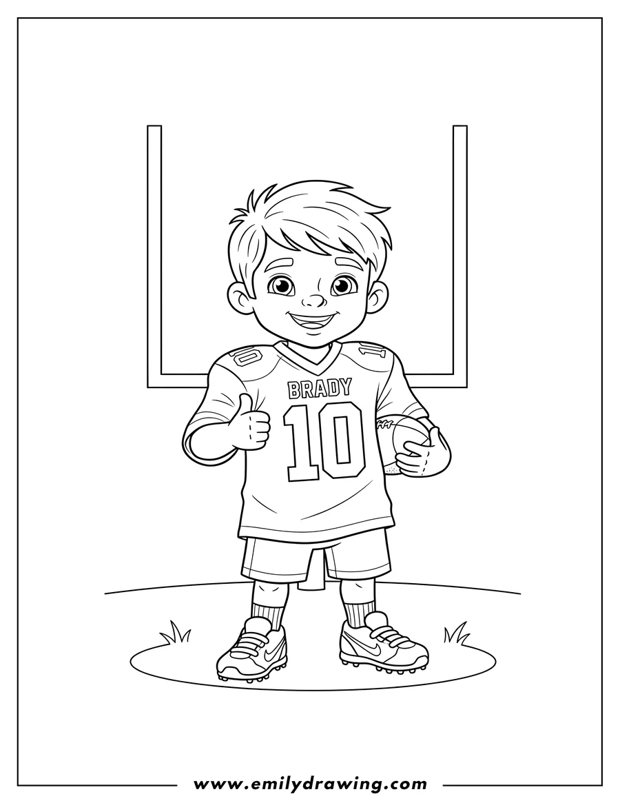 Coloring sheet featuring easy Brady Jersey, number 10, coloring page