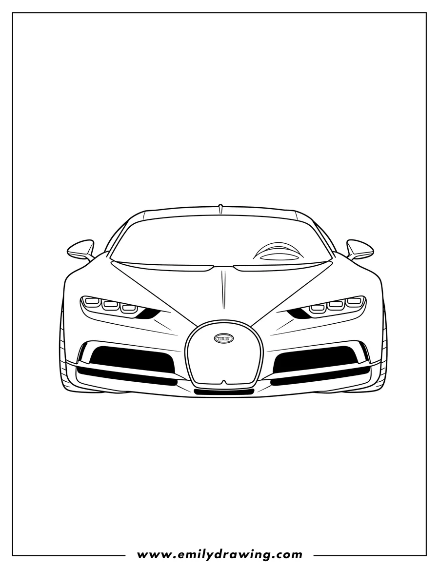 Simple sketch of easy Bugatti Centodieci Outline, front view to color