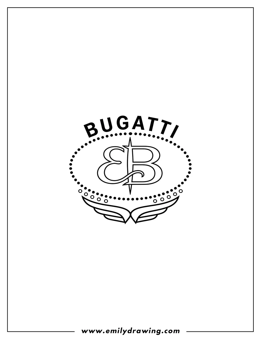 Printable line art of bugatti logo with EB monogram inside a dotted oval