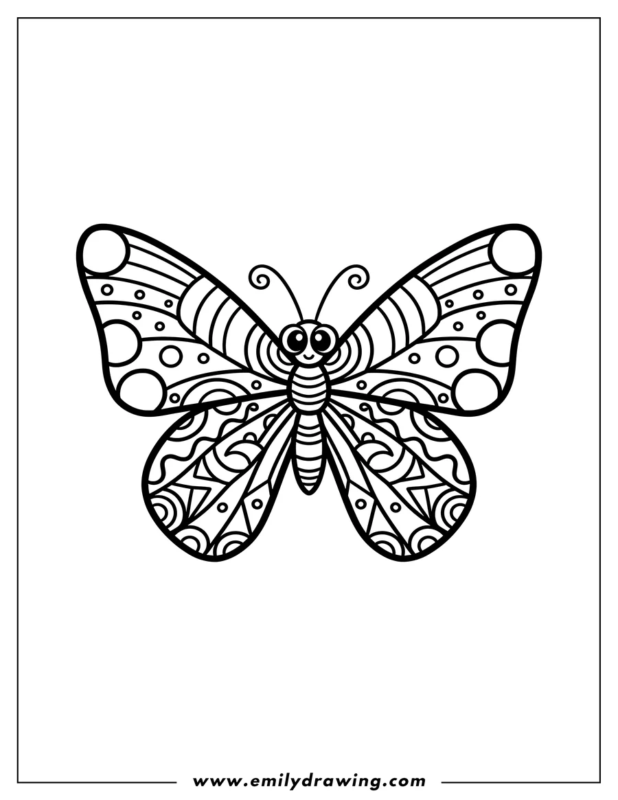 Outline drawing of simple Butterfly with patterned wings