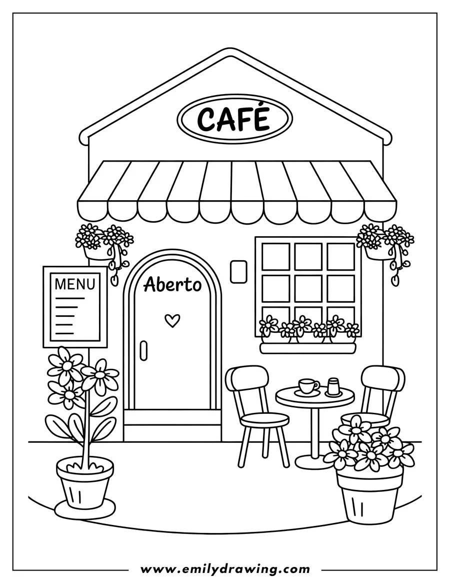 Outline drawing of café Building