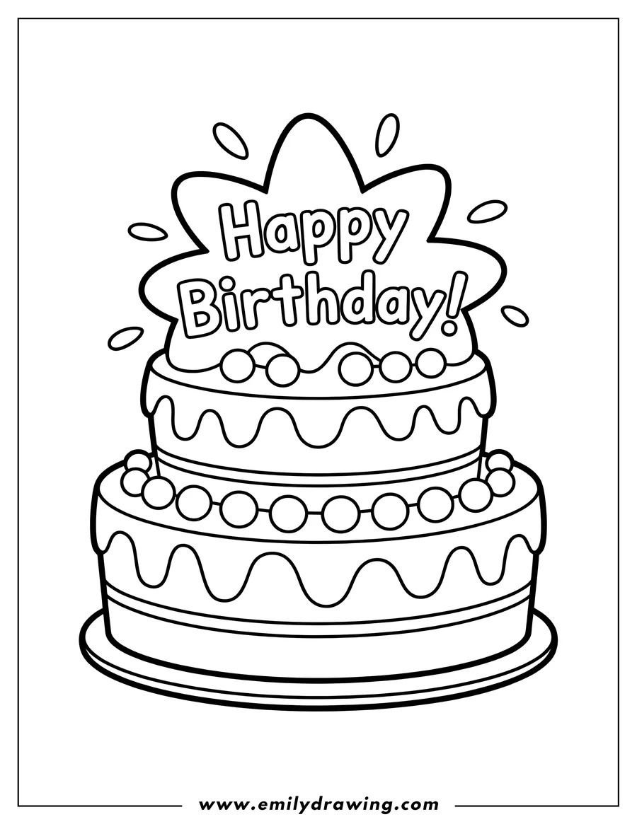 Free printable coloring sheet of birthday Cake