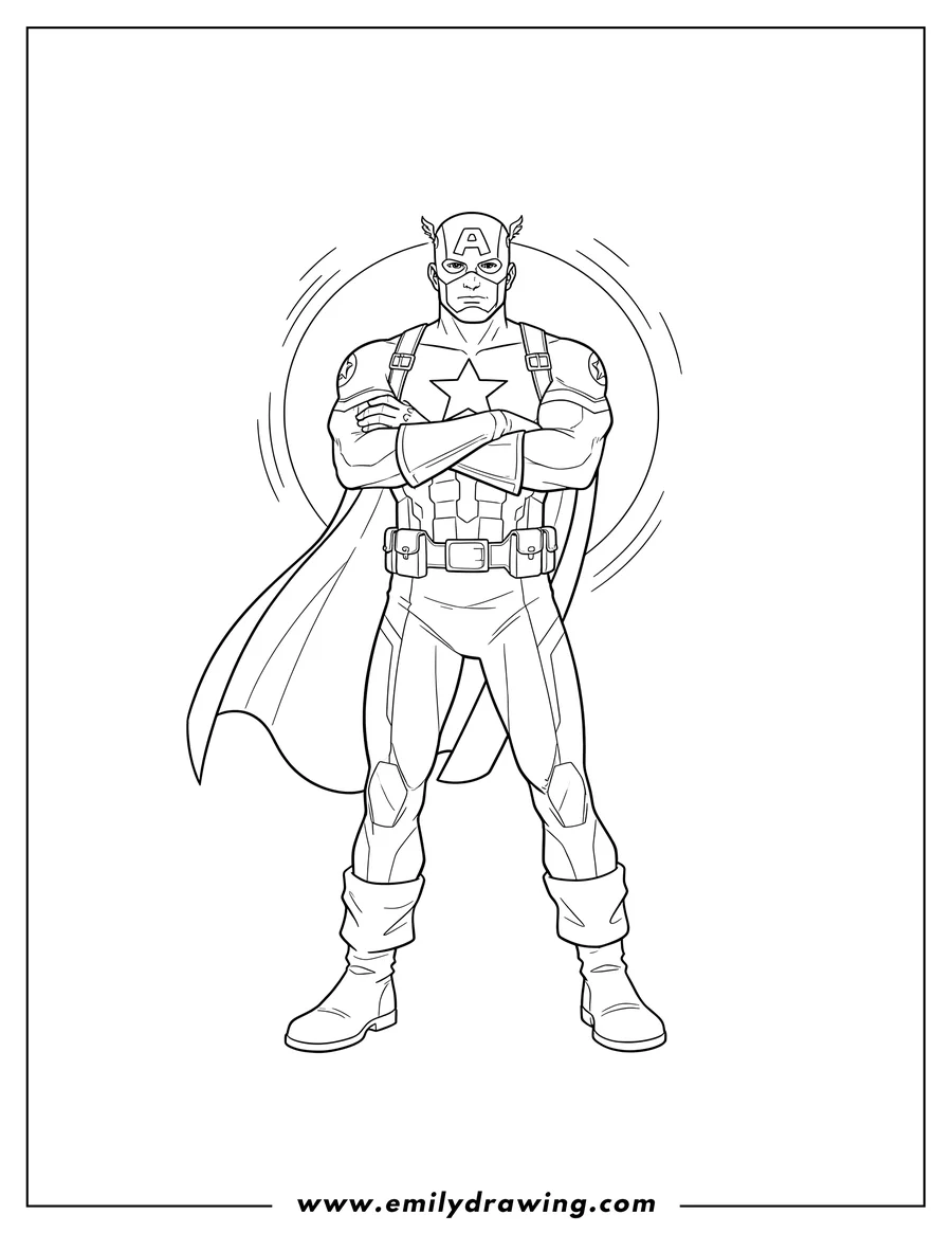 Free to print drawing of captain America standing with arms crossed