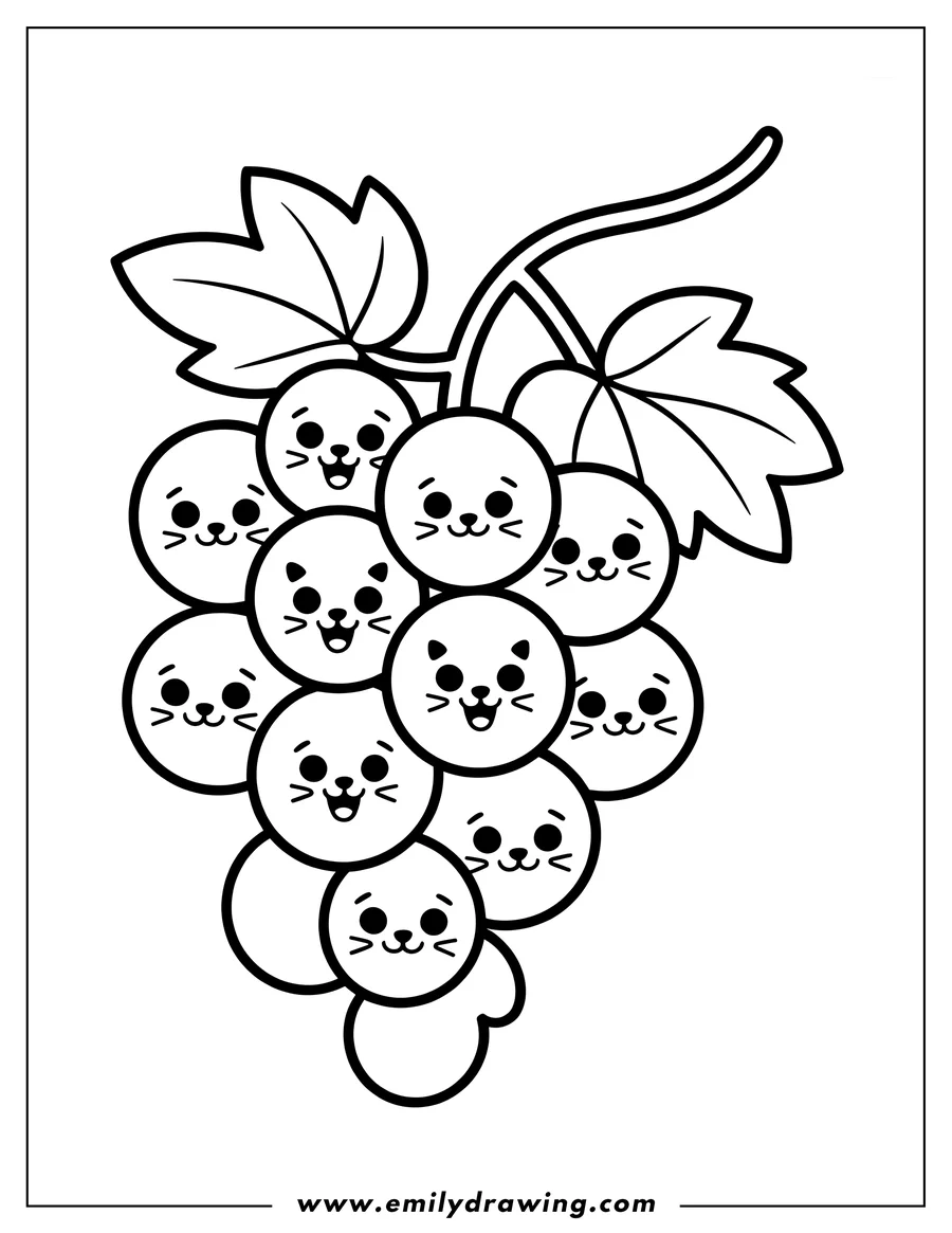 Downloadable coloring page of cat-Grapes