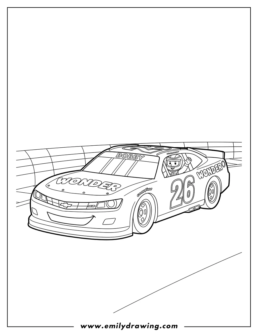 Coloring page for kids: chevrolet Camaro Wonder Nascar with driver Bobby and number 26