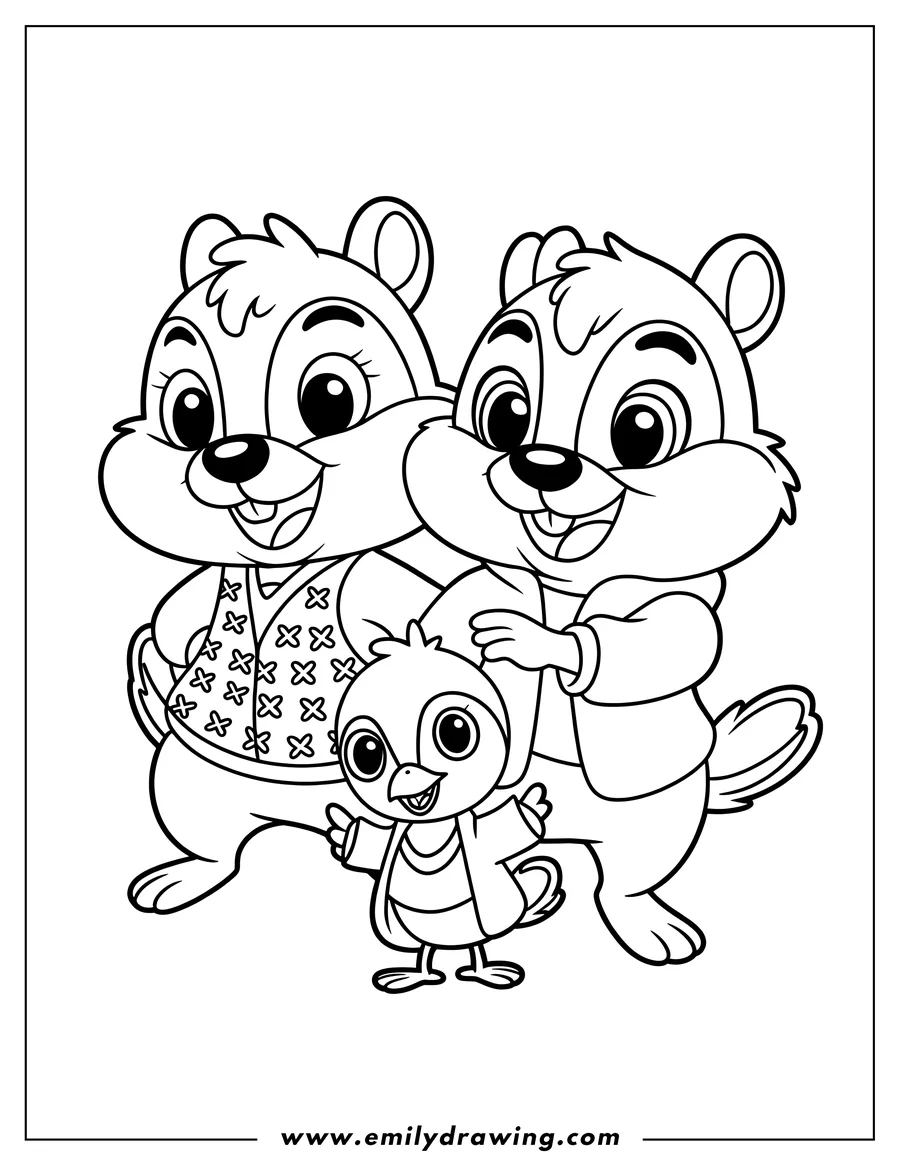 Full page coloring image of chipmunk