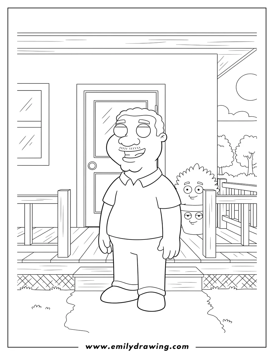 Free to print drawing of cleveland Brown standing on a porch