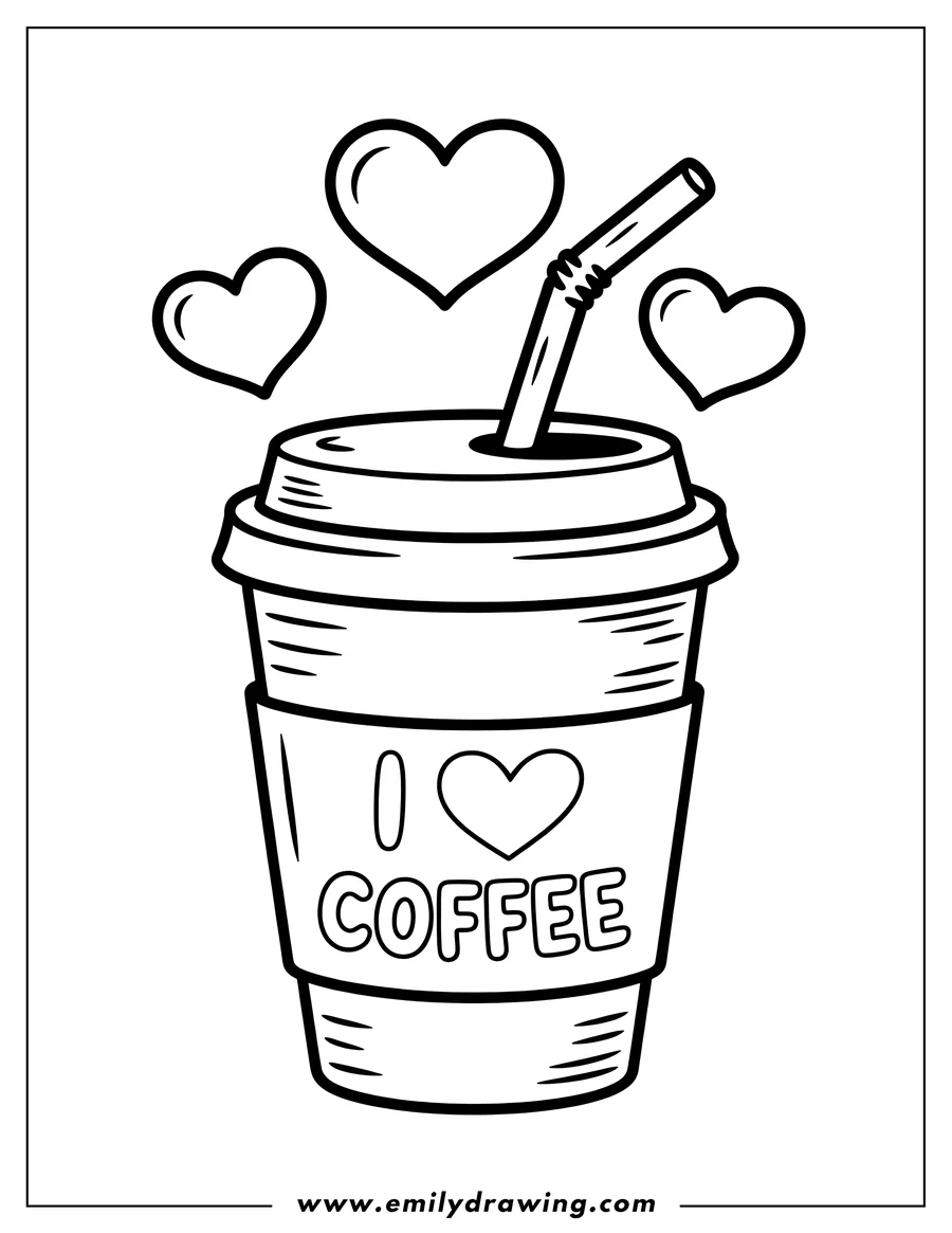 Full page coloring image of coffee Cup